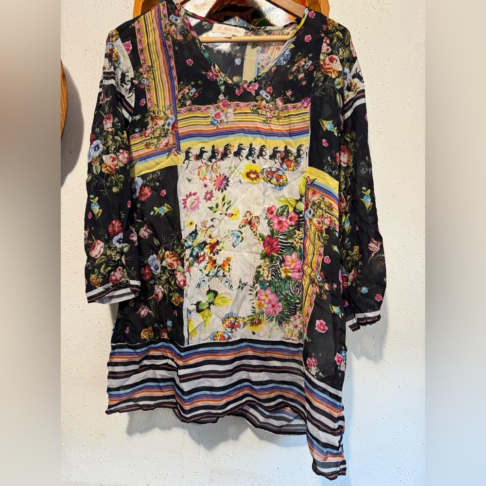 All About Her Floral Sheer Top 100% Cupro Size XL